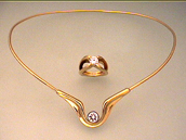 Fibula, 18K Yellow Gold Diamond Necklace, with Infinity Ring