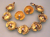 Lily Pad, 18K Yellow Gold Diamond Earrings and Bracelet Set